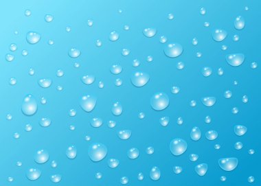 Mavi bir arka plan üzerinde izole saf temiz su damlaları.