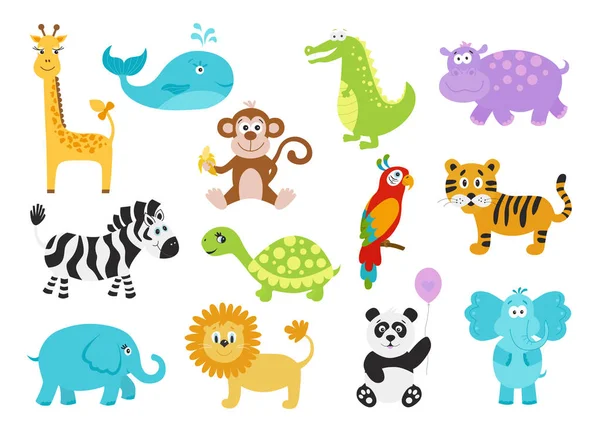 Zestaw kreskówka zwierząt na ubrania dla dzieci, karty alfabetu. — Wektor stockowy