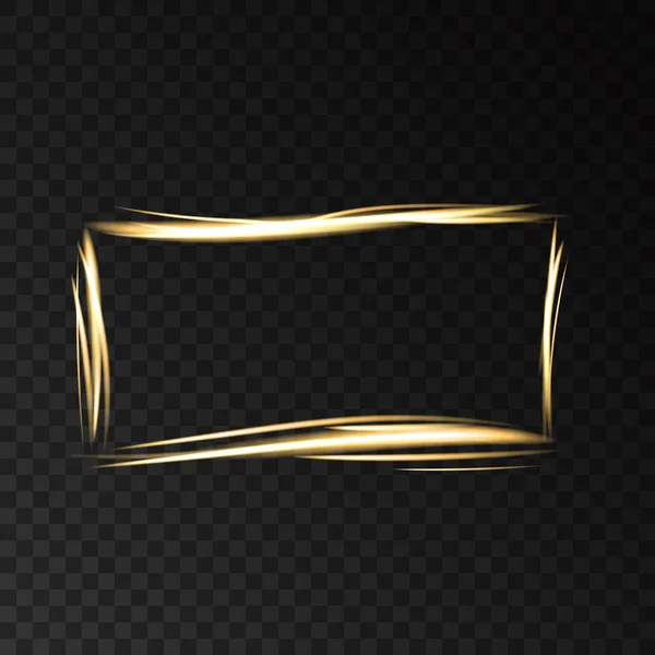 Gold glühender quadratischer Rahmen mit Lichteffekten. — Stockvektor