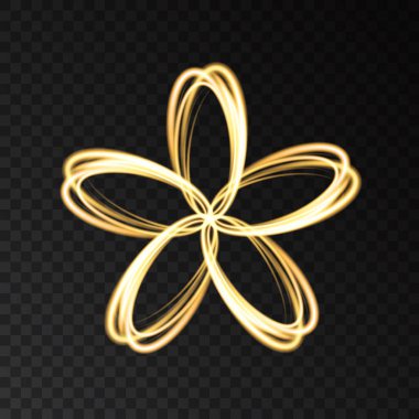 Siyah arka plan üzerine izole altın neon soyut çiçek.