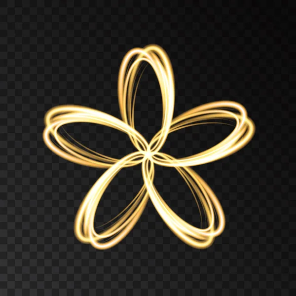 Abstract flower goud neon geïsoleerd op zwarte achtergrond. — Stockvector