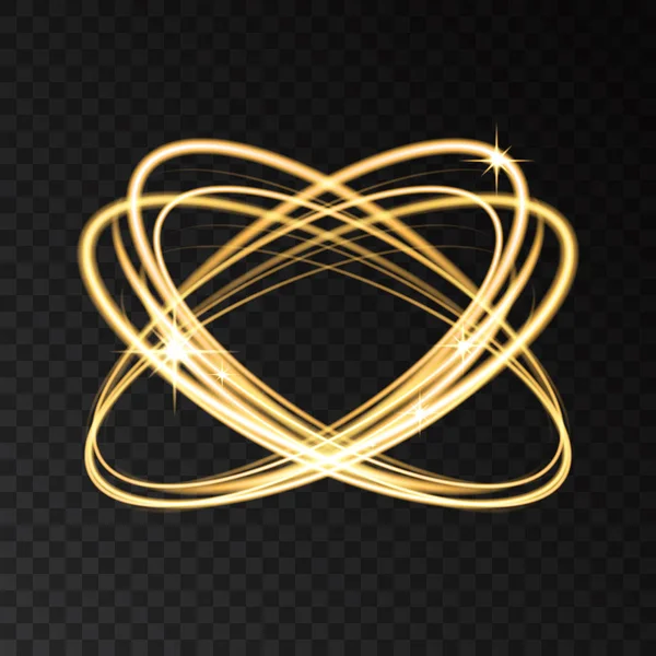 Gold Neon Kreis Lichteffekt mit Sternen und Funken. — Stockvektor