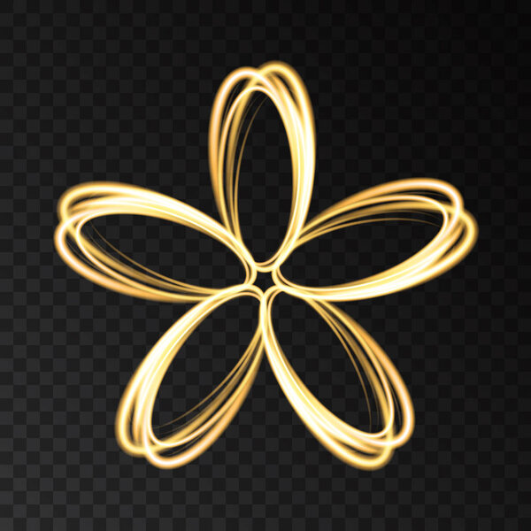 Gold neon abstract  flower  isolated on dark background.