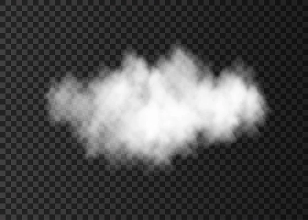 Weiße transparente Rauchwolke isoliert auf dunklem Hintergrund. — Stockvektor