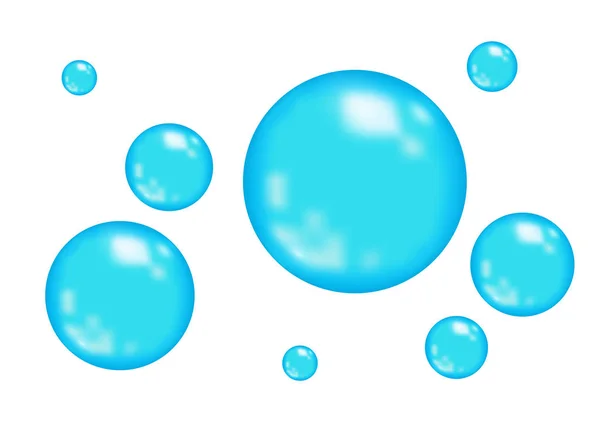 Burbujas brillantes de oxígeno o azul agua sobre fondo blanco . — Vector de stock