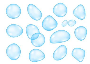 Gerçekçi düzensiz şeffaf parlak su kabarcıkları kümesi. 