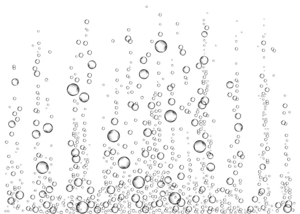 Burbujas de aire fizzing bajo el agua sobre fondo blanco . — Vector de stock