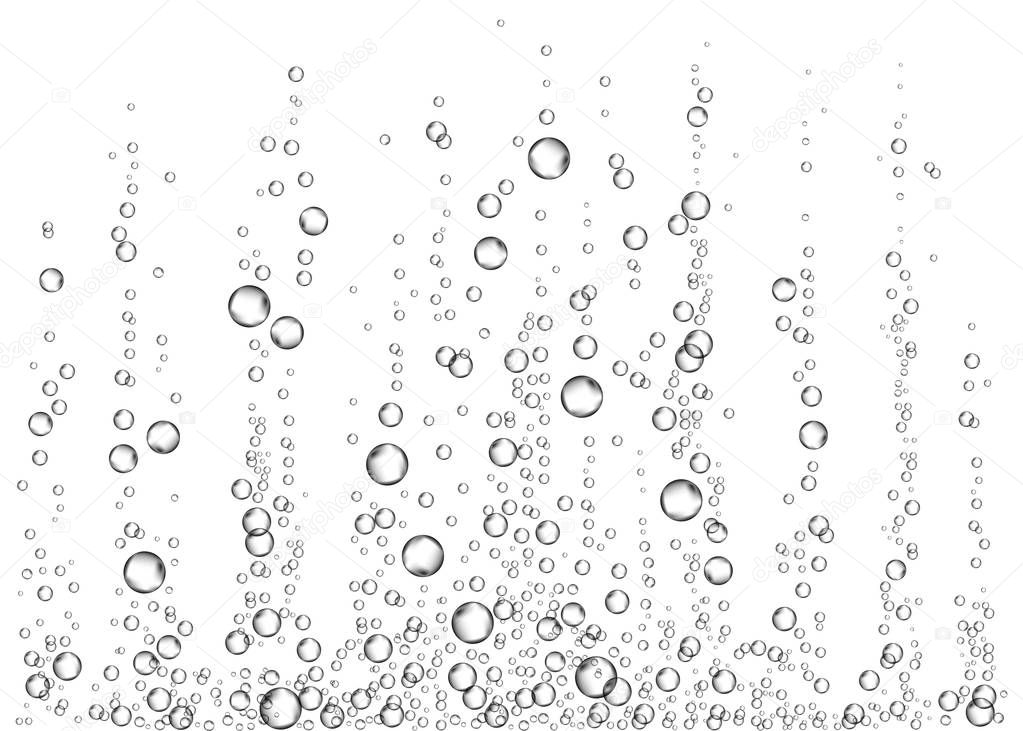 Underwater fizzing air bubbles on white  background.