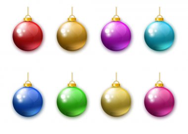 Gerçekçi renkli Noel topları izole topluluğu