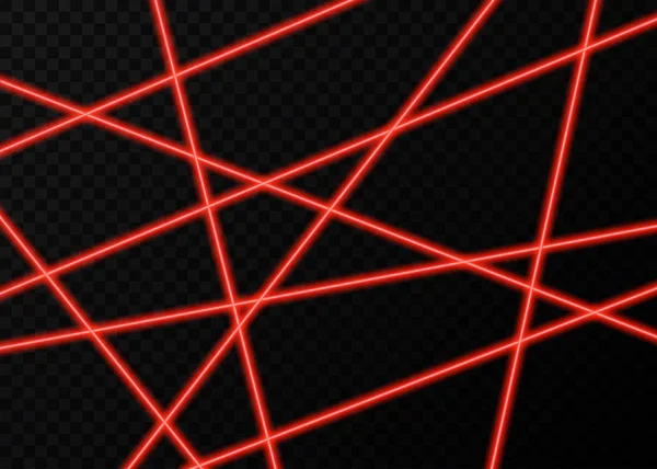 Raggi laser rossi con lampi di luci su sfondo nero . — Vettoriale Stock