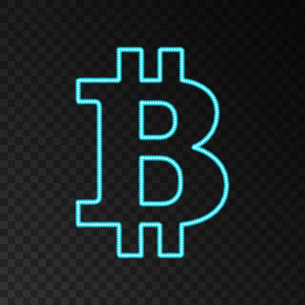 Blauwe neon bitcoin symbool geïsoleerd op zwarte achtergrond. — Stockvector