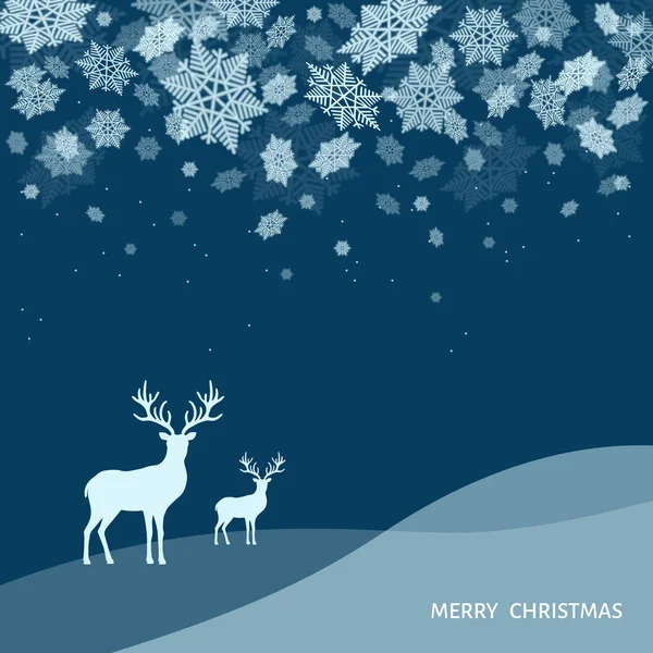Reno de Navidad y copos de nieve blancos sobre fondo azul . — Archivo Imágenes Vectoriales