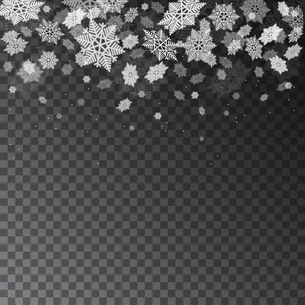 Caída de copos de nieve sobre fondo transparente para el diseño de Navidad . — Vector de stock
