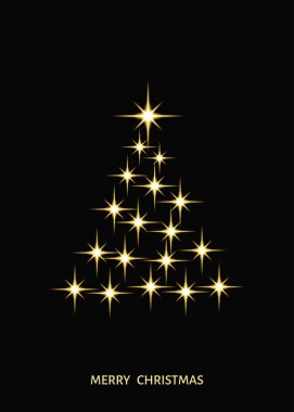 Altın yıldız yapılmış soyut stilize Noel ağacı.