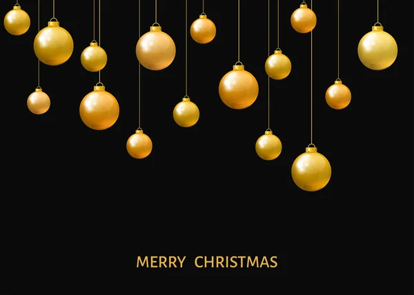 Bolas de Navidad colgantes doradas aisladas sobre fondo negro . — Vector de stock