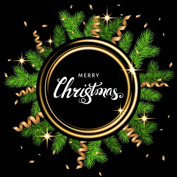 Noel kartı Ladin şube, altın serpentine ve beyaz  