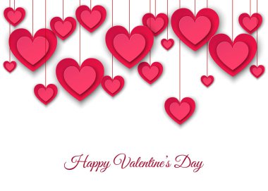Valentines day  background with hanging  pink paper hearts. clipart