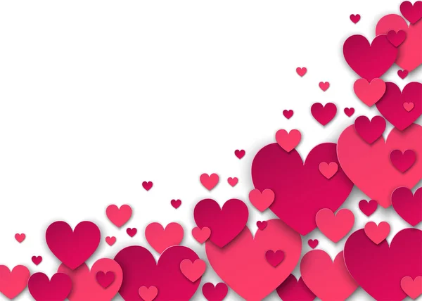 Alla hjärtans dag bakgrund med rosa Pappershjärtan i platt stil — Stock vektor