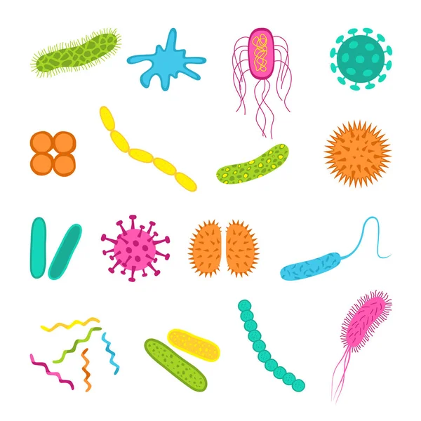 Germs and bacteria icons set in flat style. — Stock Vector