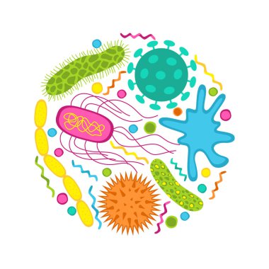 Colorful germs and bacteria icons set  isolated on white backgro clipart