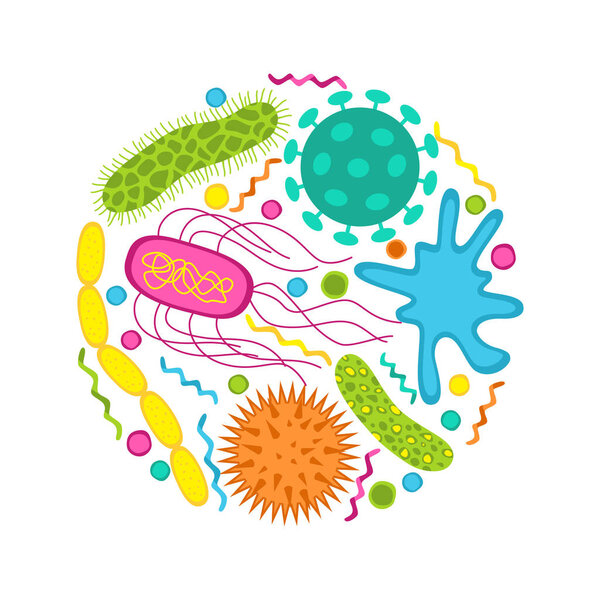 Colorful germs and bacteria icons set  isolated on white backgro