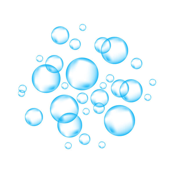  Blue underwater fizzing air bubbles  on white   background.