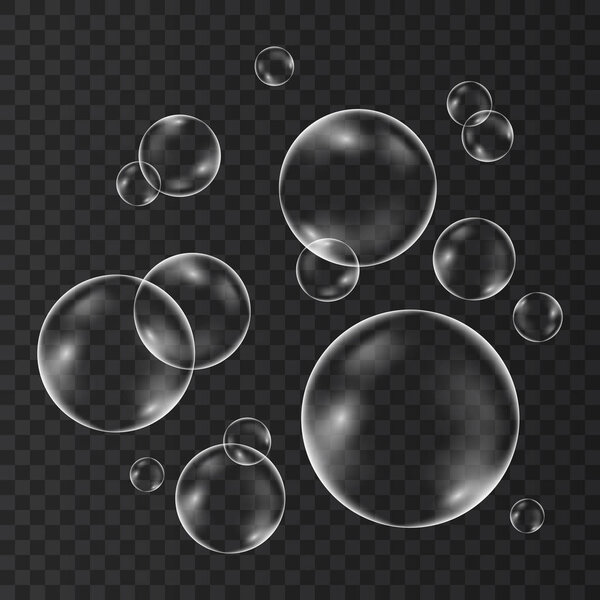  Fizzing air bubbles on transparent  background.