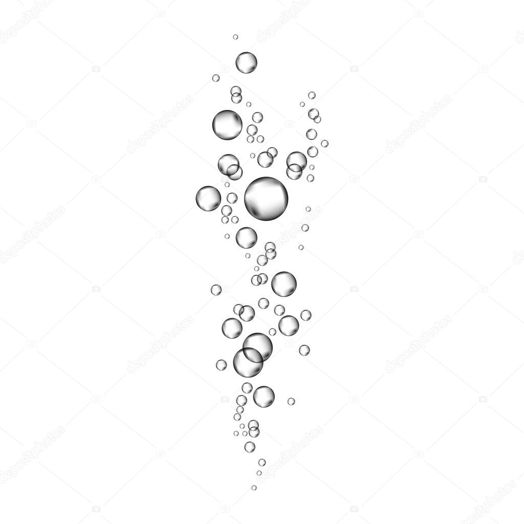Realistic 3d air bubbles flow on white  background.