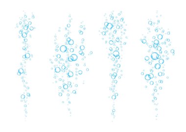  Blue underwater fizzing air bubbles  flow on white  background. clipart