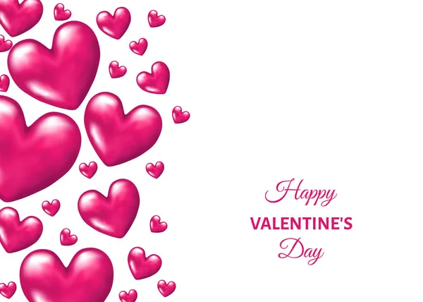 Valentines day  background with pink  realistic 3d  hearts. — Stock Vector