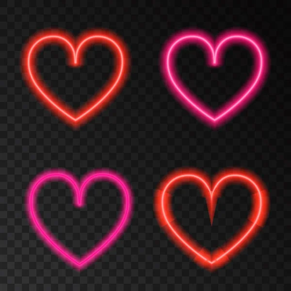 Neon rood en roze hart. — Stockvector