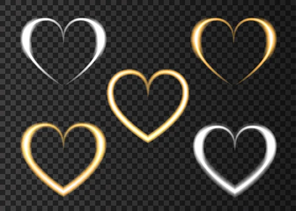Sevgililer günü kartı için Neon altın ve gümüş kalp. — Stok Vektör