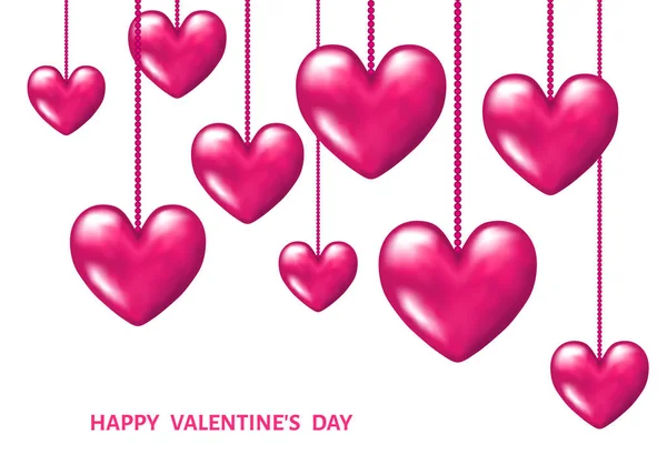 Valentines day  background with hanging  pink realistic 3d  hear — Stock Vector