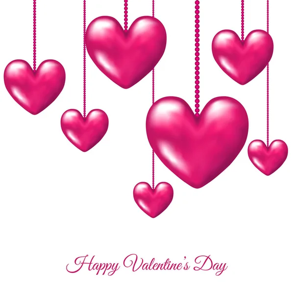 Valentines day greeting  card  with hanging  pink realistic 3d — Stock Vector