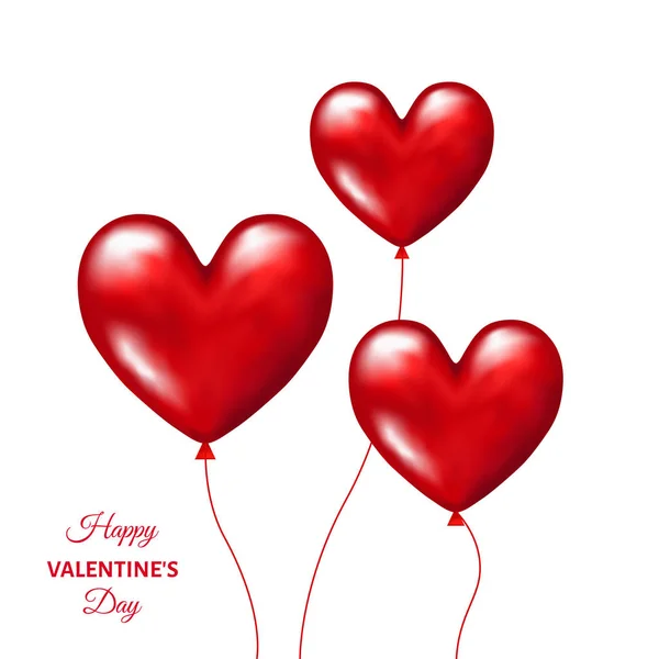 Red  realistic  balloons in shape of  hearts  for  Valentines da — Stock Vector