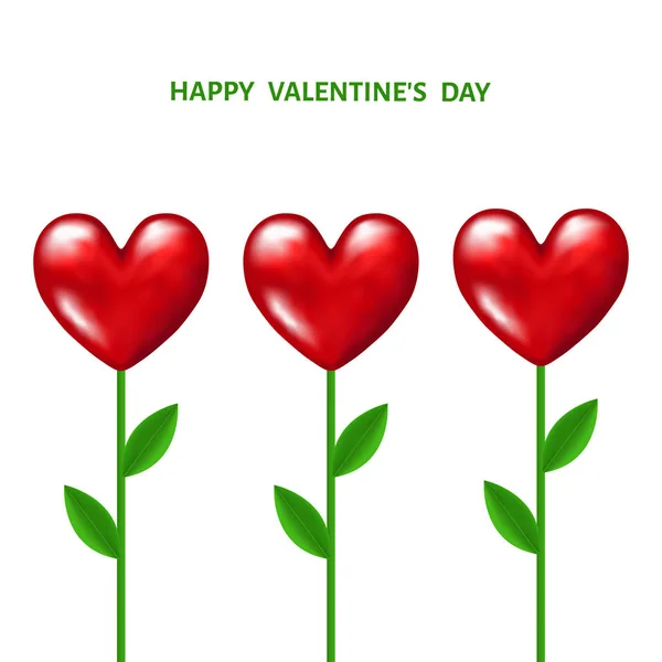 Red   flowers in the shape of hearts  for  Valentines day. — Stock Vector