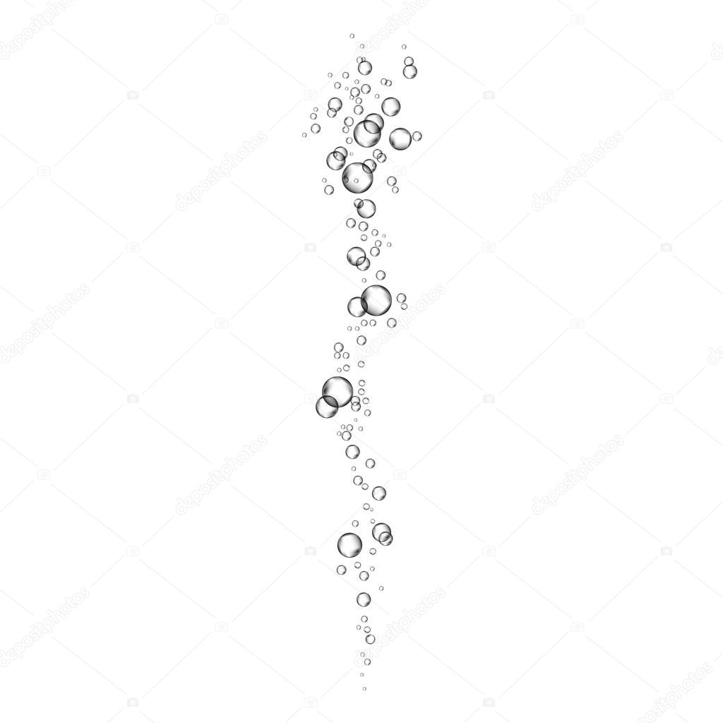 Realistic  air bubbles  stream on white  background.