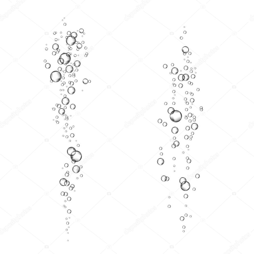  Underwater fizzing air bubbles  stream on white  background.