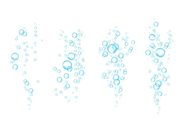 Blauwe onderwater bruiste bubbels luchtstroom op witte pagina — Stockvector