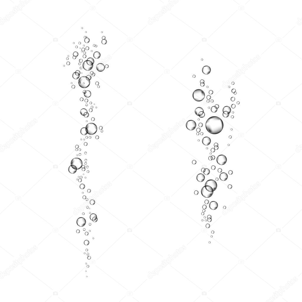  Underwater fizzing air bubbles flow isolated  on white  backgro