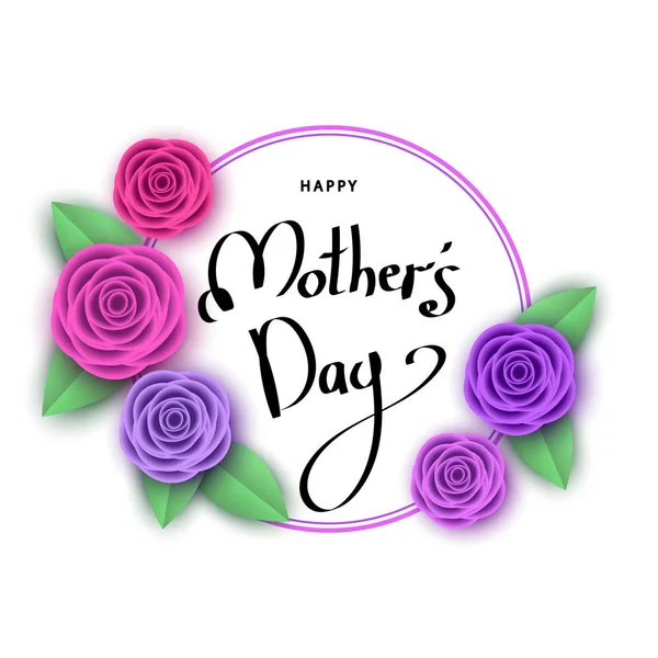 Buona festa della mamma biglietto di auguri con fiori, lettering . — Vettoriale Stock