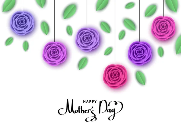 Buona festa della mamma biglietto di auguri con rose appese . — Vettoriale Stock