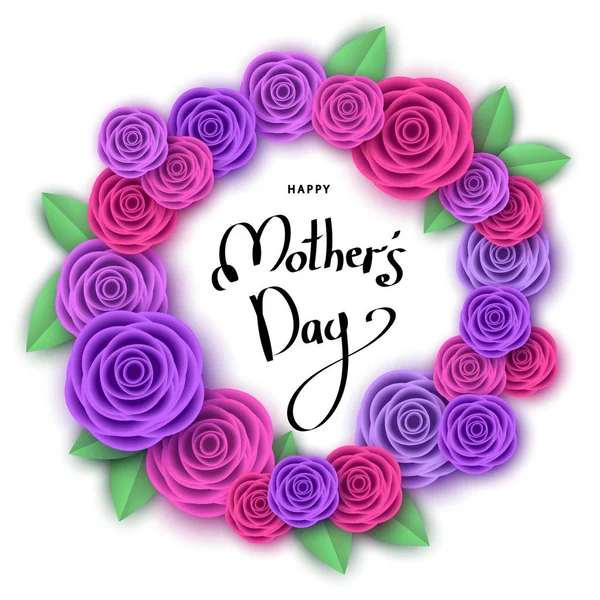 Щасливий день матері вітальна листівка з кільцем троянд . — стоковий вектор