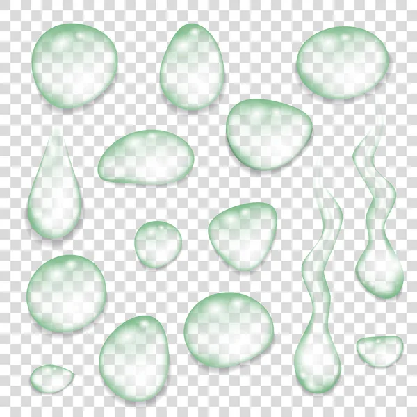 Transparent  green drops of pure clear water. — Stock Vector