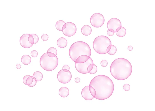 Syčí vzduch nebo voda růžové bubliny na bílém pozadí. — Stockový vektor