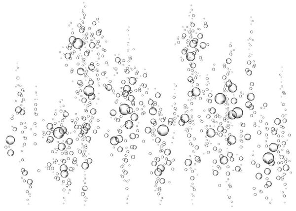 Fizzing air, water or oxygen  bubbles on white  background.