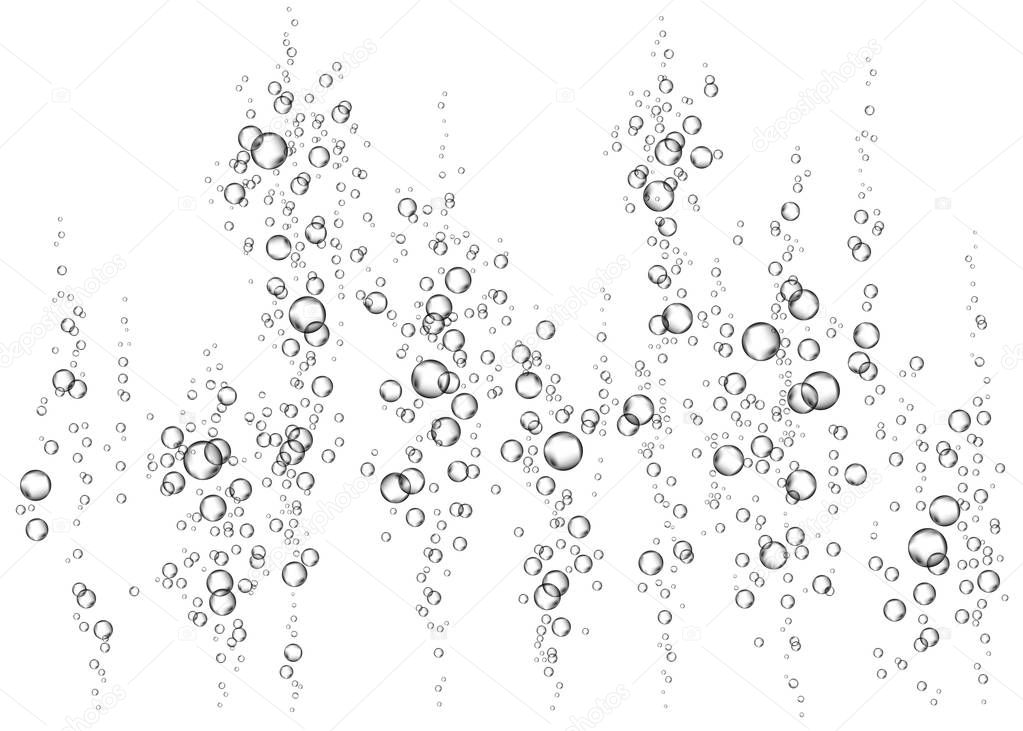 Fizzing air, water or oxygen  bubbles on white  background.