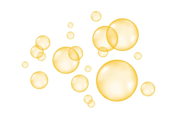 Fizzing  air  golden  bubbles on white  background. — Stock Vector