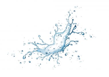 Mavi su sıçrama, kabarcıklar ve beyaz arka plan üzerinde damla.