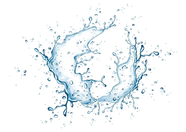 Salpicadura de agua azul y gotas aisladas sobre fondo blanco . — Vector de stock